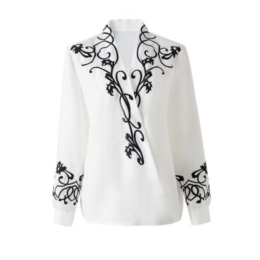 「高货wl」全新升级【铂金会员321/天猫429/差价108】(01805)洛诗琳2026春季新款气质高级感V领精仿刺绣棉麻衬衫 商品图4