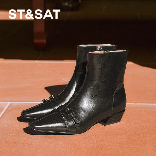 【绒里可选】星期六英伦风双扣带方头粗跟切尔西SSD4116Y7T/SSD4118YFJ 商品图1