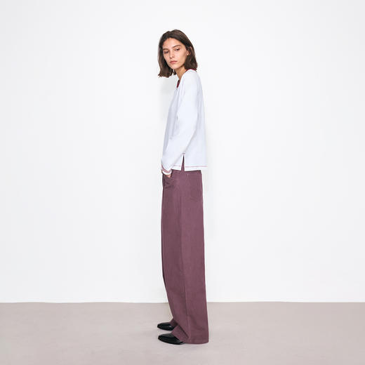 NUTH紫红色复古做旧宽松弯刀工装裤女 商品图4
