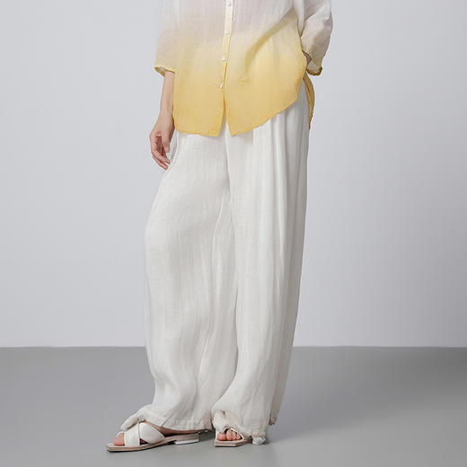 【林栖设计小店】简叙素影|天丝亚麻白色压褶垂感2026春新款宽松阔腿裤子1961081 商品图4