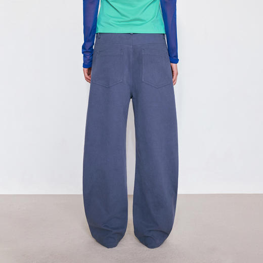 NUTH复古海军蓝水洗宽松弯刀休闲裤女 商品图1