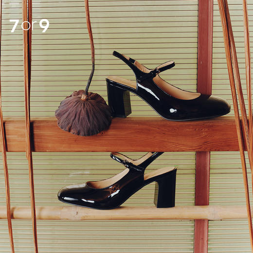 7or9玛丽珍后空粗跟高跟鞋新款黑莓酒 商品图4