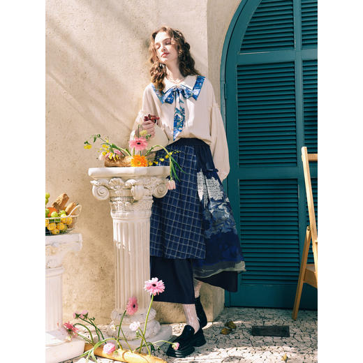 两三事梵高文艺时光画布2026春新款复古印花布拼接阔腿裤女休闲裤 商品图3