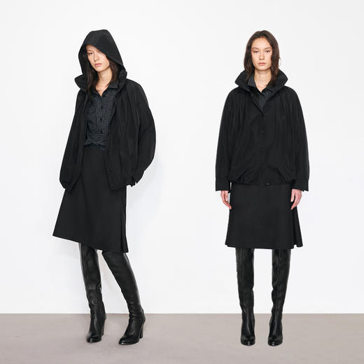 NUTH“立体褶量”黑色宽松可隐藏连帽夹克外套女 商品图2
