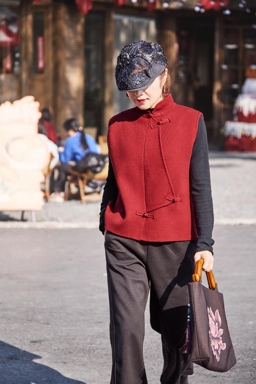 中式斜襟盘扣针织马甲 商品图0