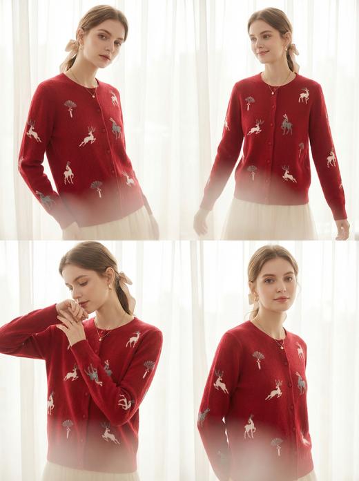 KINGDEER/KD羊绒绣花时尚薄款毛针织衫秋冬季上衣 约243g L805818全部红色款100%山羊绒鹿王 商品图4