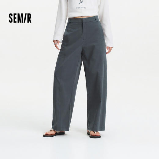 森马休闲裤女夏季灰色分割宽松弧形阔腿裤质感慵懒风百搭潮流长裤 商品图0