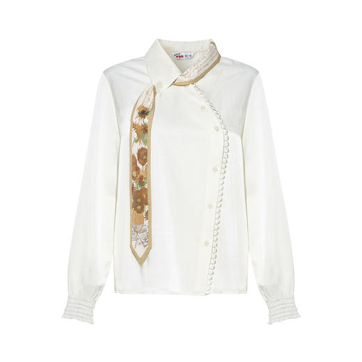 两三事梵高文艺回声溪月2026春新款小清新印花领带斜边纽扣衬衫女 商品图4