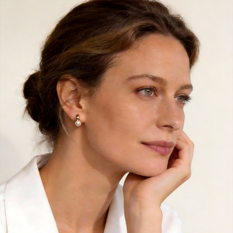 【2件9折】【Petit Bari】(多色)简约高级金豆银豆珍珠可拆卸耳饰(小豆丁约7-8mm)