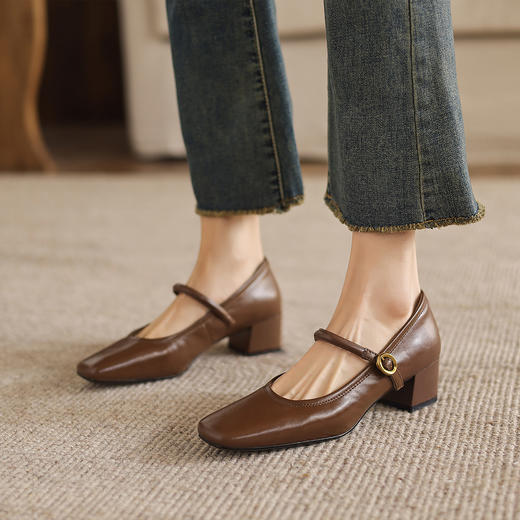 阿么手工女鞋2026春季简约浅口单鞋女新款正品粗跟玛丽珍鞋4.2CM 商品图1