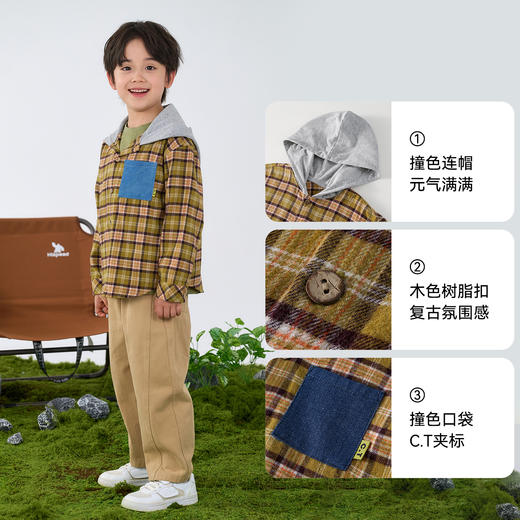 棉花堂春款格纹连帽童装衬衫外套-FD61073 商品图3
