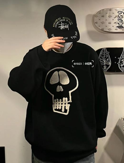 D012264限定款骷髅毛巾绣提花情侣圆领针织毛衣 商品图2