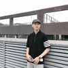 F012223春夏四条纹下摆小开叉纯棉短袖POLO衫男女同款 商品缩略图0