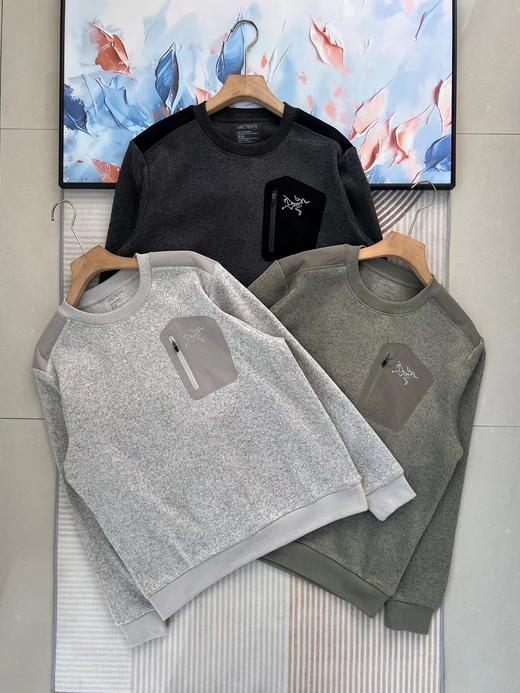 D012253立裁压胶口袋冬季加绒打底休闲套头圆领拼色卫衣 商品图0