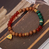 手串，印度老山檀的檀香+孔雀石+红玛瑙+纯银镀真金配件。珠子约6mm。新年style。 商品缩略图1