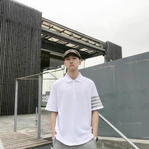 F012223春夏四条纹下摆小开叉纯棉短袖POLO衫男女同款 商品图7