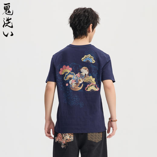ONIARAI/鬼洗26春季新品泥棒蓝守护の獭绣花短T男短袖 N840297 商品图0