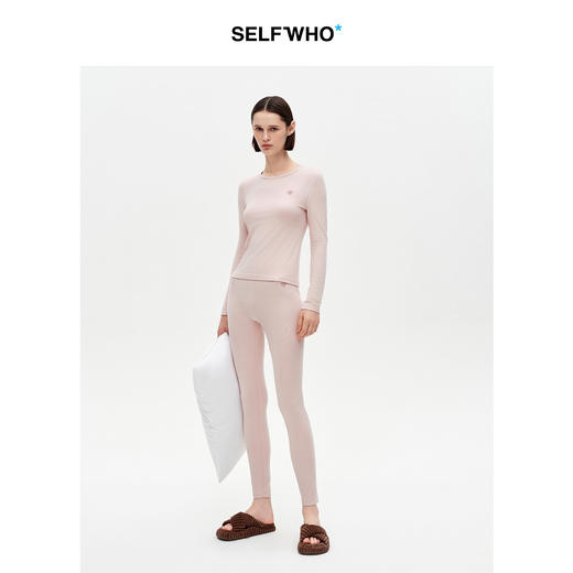 SELFWHO绵羊毛混纺撞色刺绣高弹打底衫女2025冬新款修身正肩上衣 商品图4