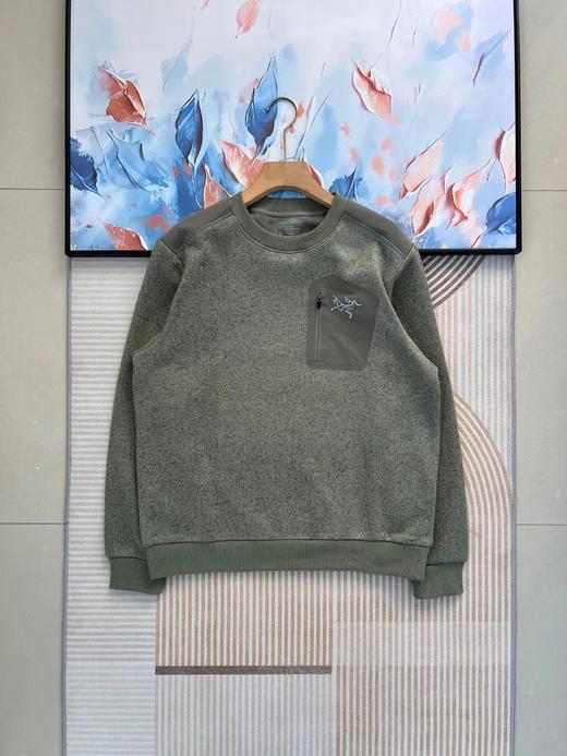 D012253立裁压胶口袋冬季加绒打底休闲套头圆领拼色卫衣 商品图14