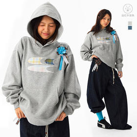 CryingCenter 格纹贴布绣加绒连帽卫衣 配胸花 男女同款 哭喊中心