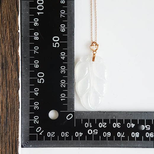 【天然正品】A货翡翠AU750玫瑰金冰种白色叶子造型翡翠（金枝玉叶）吊坠项链49.4*24.9*5.0MM（皆取最大值）060126NJM38 商品图2