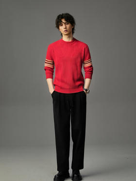 【璀璨年红】百分百羊绒衫男士保暖半高领臂珑提花毛衣2025秋冬新款气质百搭上衣潮