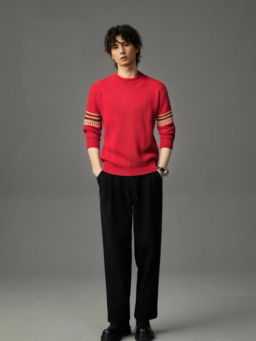 【璀璨年红】百分百羊绒衫男士保暖半高领臂珑提花毛衣2025秋冬新款气质百搭上衣潮 商品图0