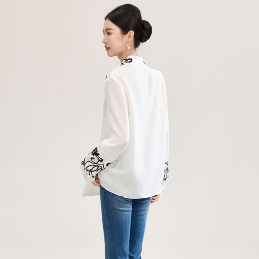 「高货wl」全新升级【铂金会员321/天猫429/差价108】(01805)洛诗琳2026春季新款气质高级感V领精仿刺绣棉麻衬衫 商品图1