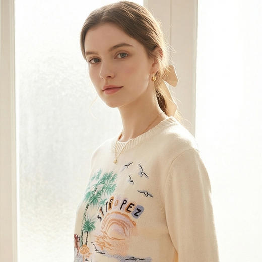 King Deer/鹿王秋冬新款女式长袖羊绒衫L805765轻运动/花朵/休闲款鹿王 商品图5