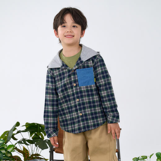 棉花堂春款格纹连帽童装衬衫外套-FD61073 商品图6