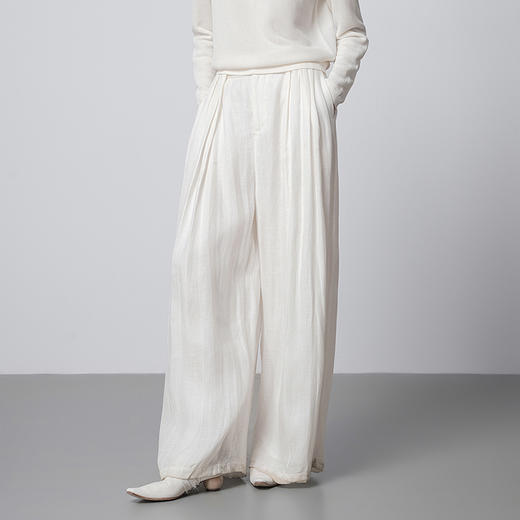 【林栖设计小店】简叙素影|天丝亚麻白色压褶垂感2026春新款宽松阔腿裤子1961081 商品图5