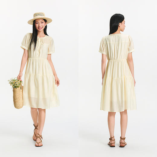 森马连衣裙女夏泡泡袖花边圆领肌理中长裙气质温柔优雅法式蛋糕裙 商品图4