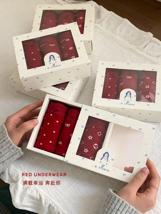 穿红走鸿运～3条装红内裤新年本命年女士三角裤礼盒装 商品图8