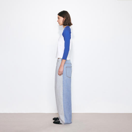 NUTH宽松牛仔拼接可束脚抽绳卫裤女 花灰拼水洗蓝 商品图2