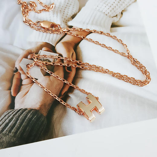 【全新】Hermes爱马仕H147992FO55玫瑰金奶茶色Mini Pop H项链链长约40cm女士 060126HS17 商品图2