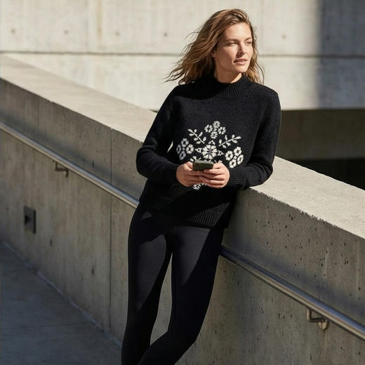 KINGDEER/KD秋冬新款百搭时尚提花设计女式圆领羊绒衫L805544鹿王 红色 商品图6