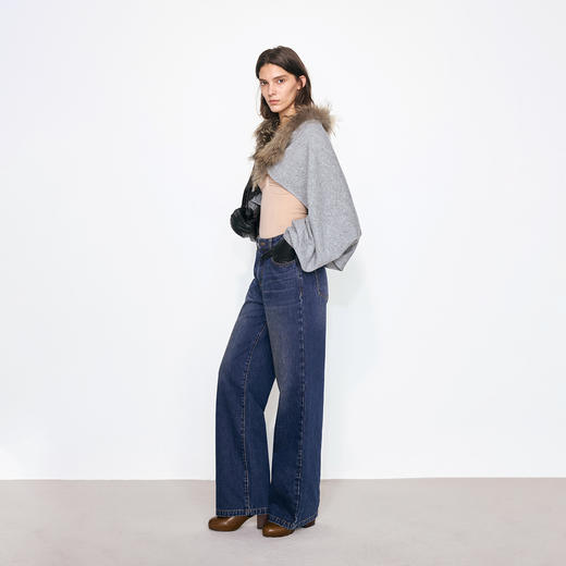 NUTH花灰色可拆卸毛领灯笼袖针织披肩短外套女 商品图4