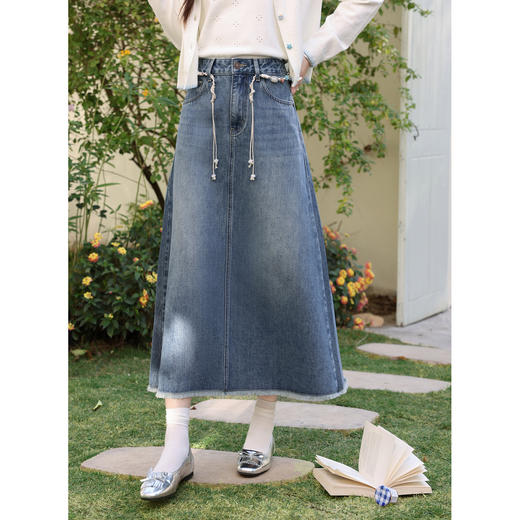 鹿向南「柔蓝序章」牛仔蓝显瘦半身裙春季新款小众设计感A字裙女 商品图0