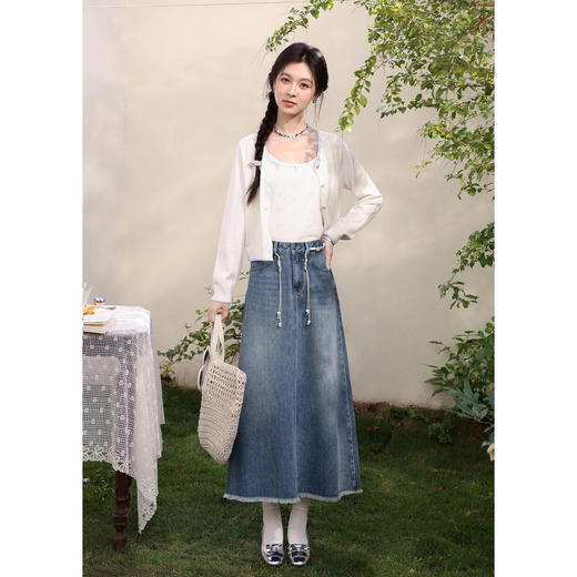 鹿向南「柔蓝序章」牛仔蓝显瘦半身裙春季新款小众设计感A字裙女 商品图1