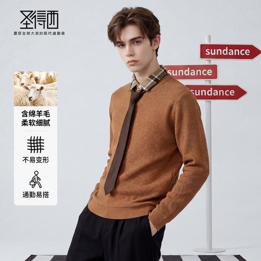 【含绵羊毛】圣得西2026年春季男款长袖T恤时尚假两件针织上衣 商品图2