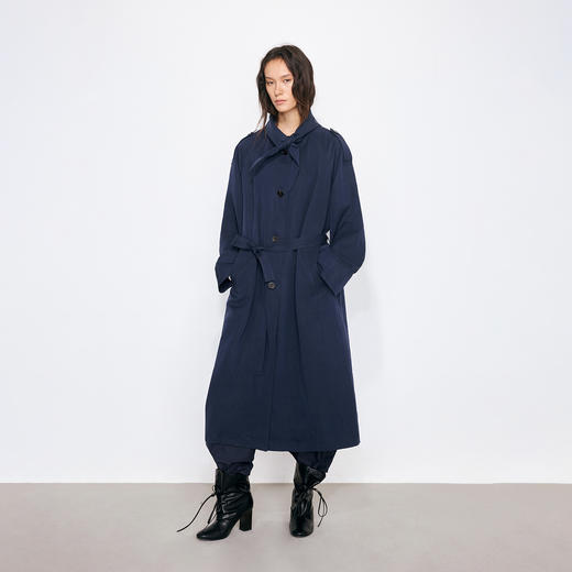 NUTH海军领结廓形宽松长款风衣外套女 可拆卸腰带 商品图4