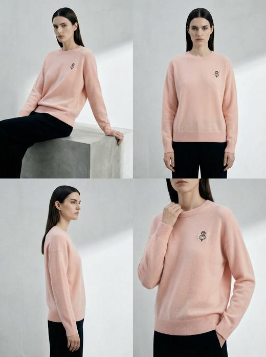 KINGDEER/KD秋冬新款女式圆领刺绣长袖羊绒衫L805554全部红色款鹿王 红色 商品图3