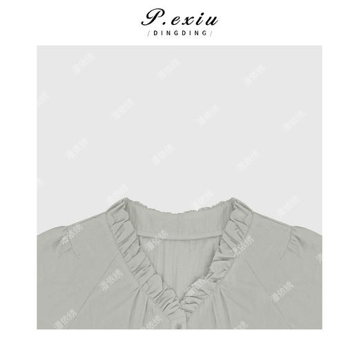 04-1潘依绣丁丁宠粉轻盈舒适氛围感褶皱V领短袖衬衫Q69410 商品图2