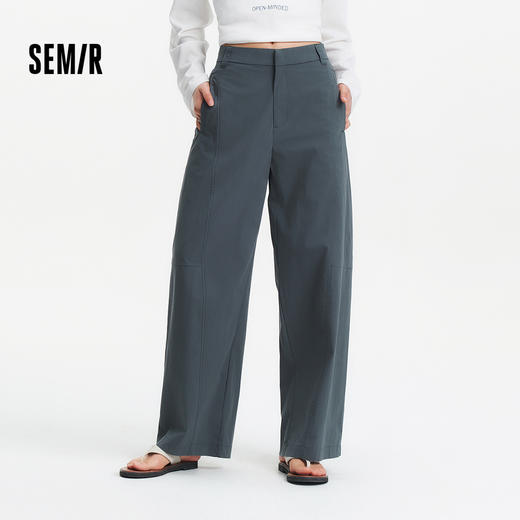 森马休闲裤女夏季灰色分割宽松弧形阔腿裤质感慵懒风百搭潮流长裤 商品图1