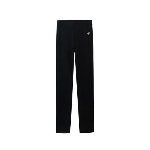 SELFWHO绵羊毛混纺撞色刺绣弹力黑色打底裤女2025冬新款提臀秋裤 商品图3