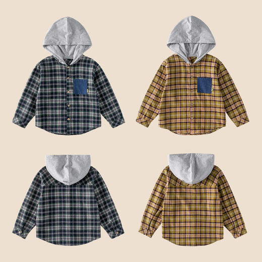 棉花堂春款格纹连帽童装衬衫外套-FD61073 商品图4