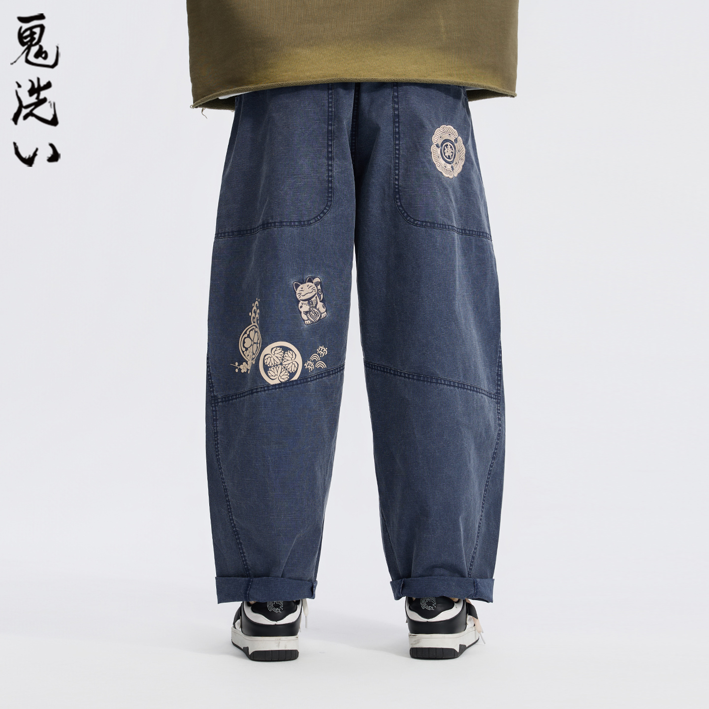 ONIARAI/鬼洗26春季棒系列招财猫水洗宽松廓形弯腿长裤男 26N4402