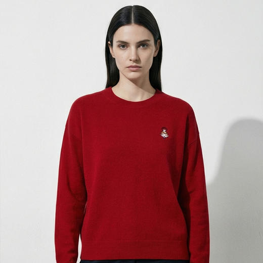 KINGDEER/KD秋冬新款女式圆领刺绣长袖羊绒衫L805554全部红色款鹿王 红色 商品图8