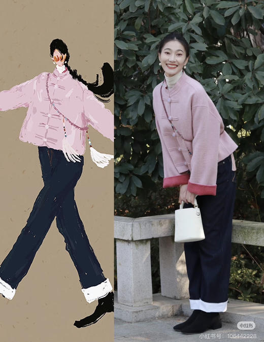 【来点不一样的】只可意会不可言传～柜1700+！姜妍同款！2026绵羊毛骆驼绒新中式大衣国风粉色短款外套！ 商品图3