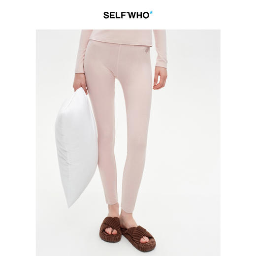 SELFWHO绵羊毛混纺撞色刺绣弹力打底裤女2025冬新款收腰提臀秋裤 商品图0